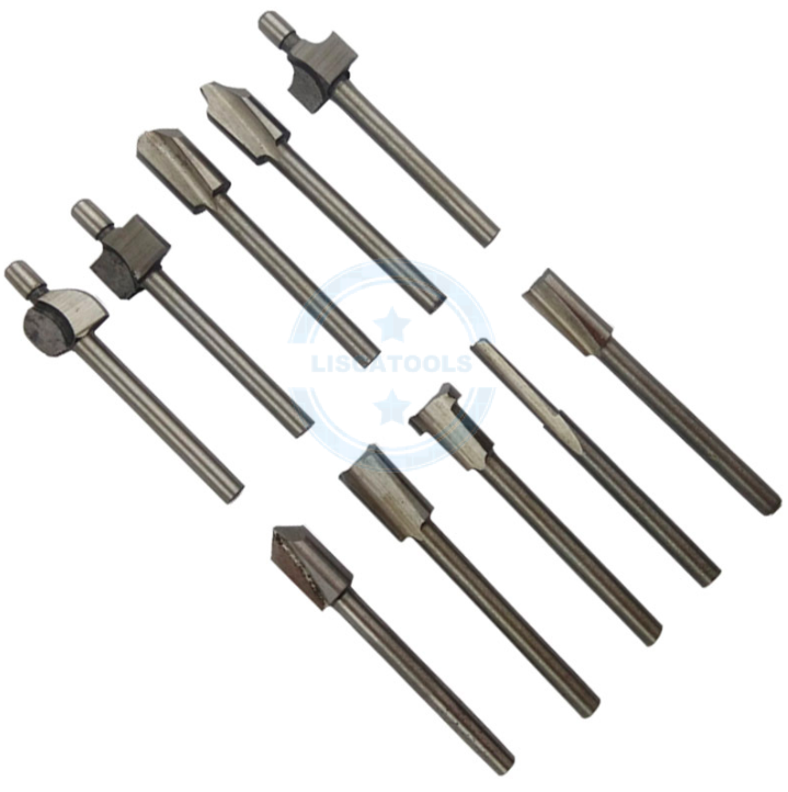 HSS 10pc 카바이드 목공 조각 커터 트리밍 조각 밀링 커터 미니 라우터 비트