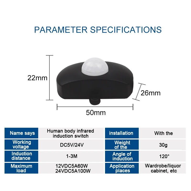 적외선 센서 및 지연 지능형 스위치 포함 저전압 조명, PIR DC 연결 포트, 캐비닛 옷장, 5V, 12V, 24V [ZSF004-001]