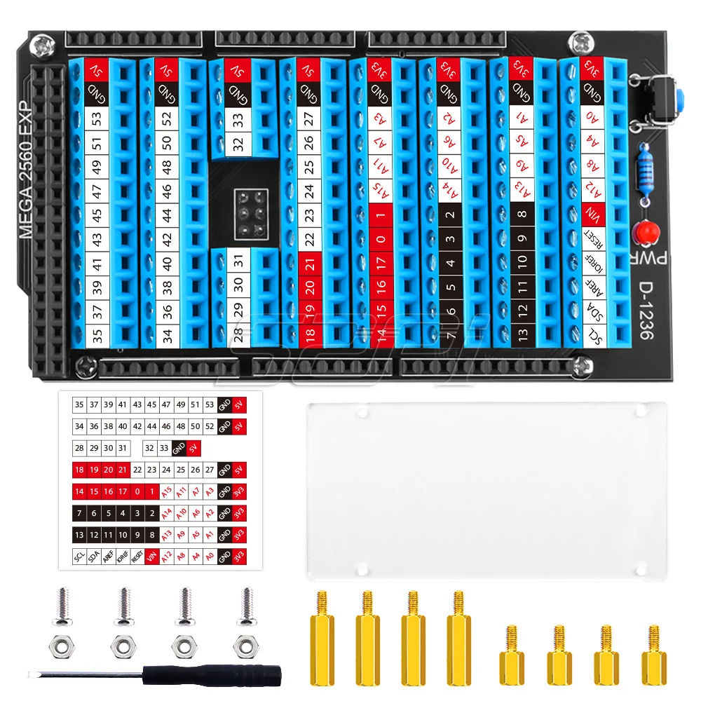 새로운 기능 Arduino MEGA 2560 R3 Arduino 모자 리셋 버튼 및 LED 표시기용 52Pi 터미널 모자 [52PI-020]