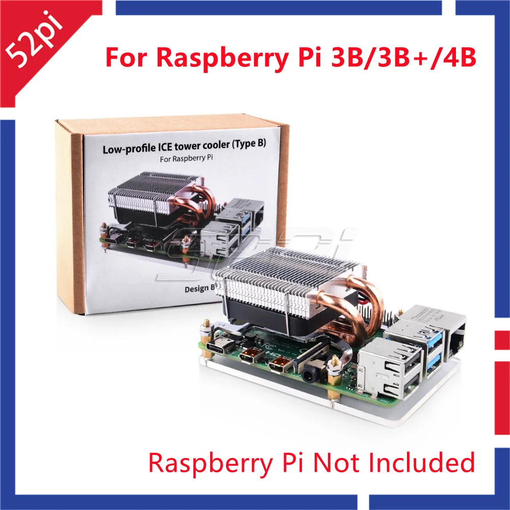 52Pi 새로운 로우 프로파일 아이스 타워 CPU 냉각 팬 4010 라즈베리 파이 4B 3B+ 3B 용 방열판 DIY 쿨러 [52PI-012]