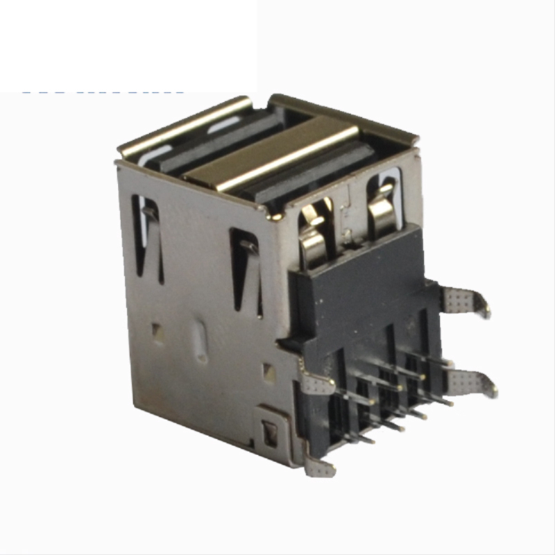 90 도 수평 암 PCB 마운트 USB-A 2.0 이중 레이어 포트 커넥터 블랙 PBT USB 커넥터 100pcs [ZC006-005]
