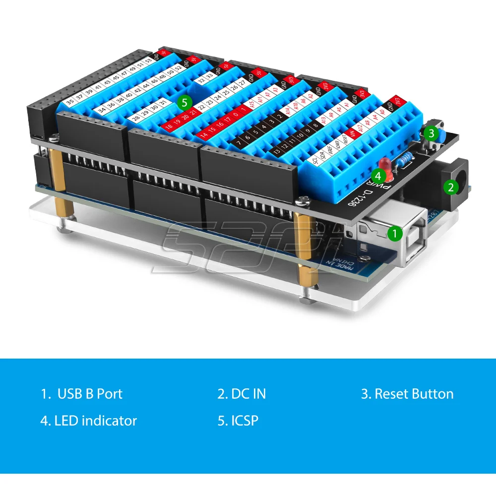 새로운 기능 Arduino MEGA 2560 R3 Arduino 모자 리셋 버튼 및 LED 표시기용 52Pi 터미널 모자 [52PI-020]