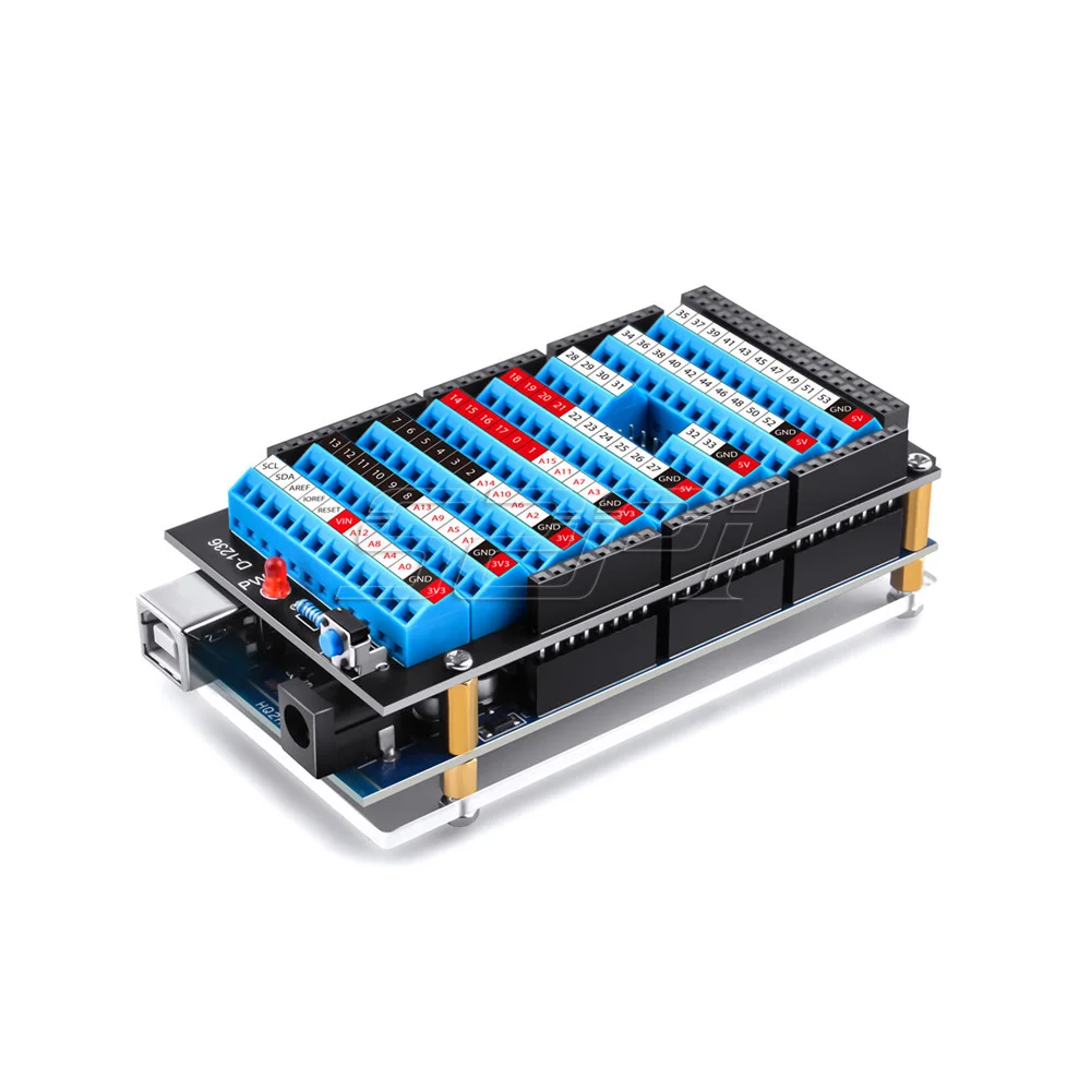 새로운 기능 Arduino MEGA 2560 R3 Arduino 모자 리셋 버튼 및 LED 표시기용 52Pi 터미널 모자 [52PI-020]