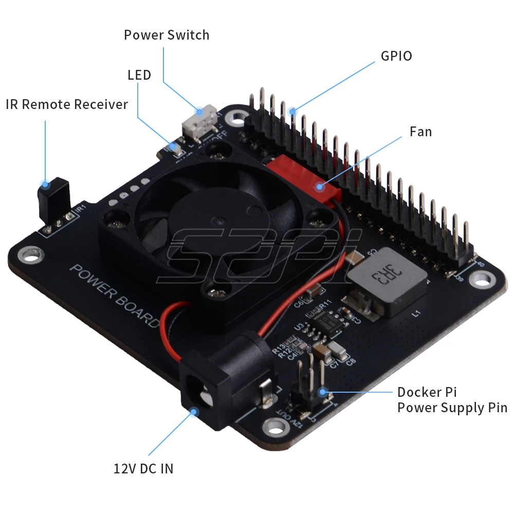 Raspberry Pi 라즈베리파이 Pi 4 3B+ 파워보드 5V4A 출력 팬 포함 적외선 리모컨 사용 [52PI-032]