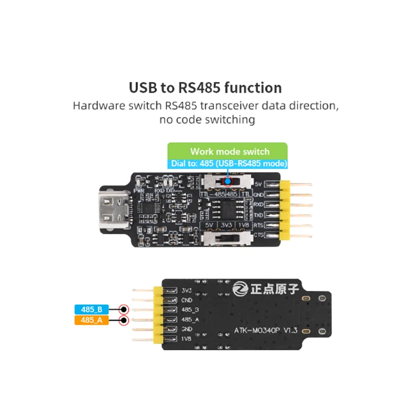 TYPE-C USB-485 직렬 포트 모듈 컨버터 USB-TLL 직렬 포트 TLL-485 직렬 포트 MO340P 1.8V 3.3V 5V [ALIENTEK-19]