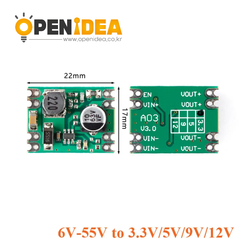 DC-DC 강압 전원 모듈 (6V-55V 입력→3.3V 출력) 600mA 정전압 컨버터 [ZTA179-024]