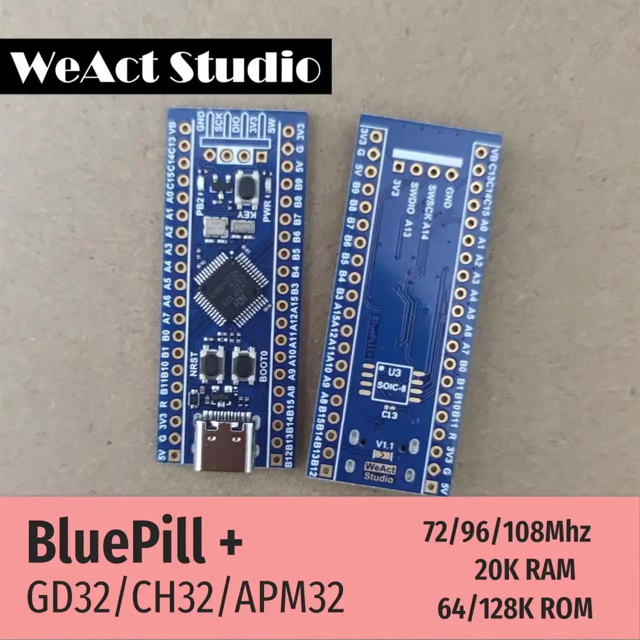 BlueBill Plus 학습 보드 STM32F103CBT6 대신 APM32F103CBT6 GD32F103CBT6 CH32F103C8T6 CH32V203C8T6 [WeAct Studio-068]
