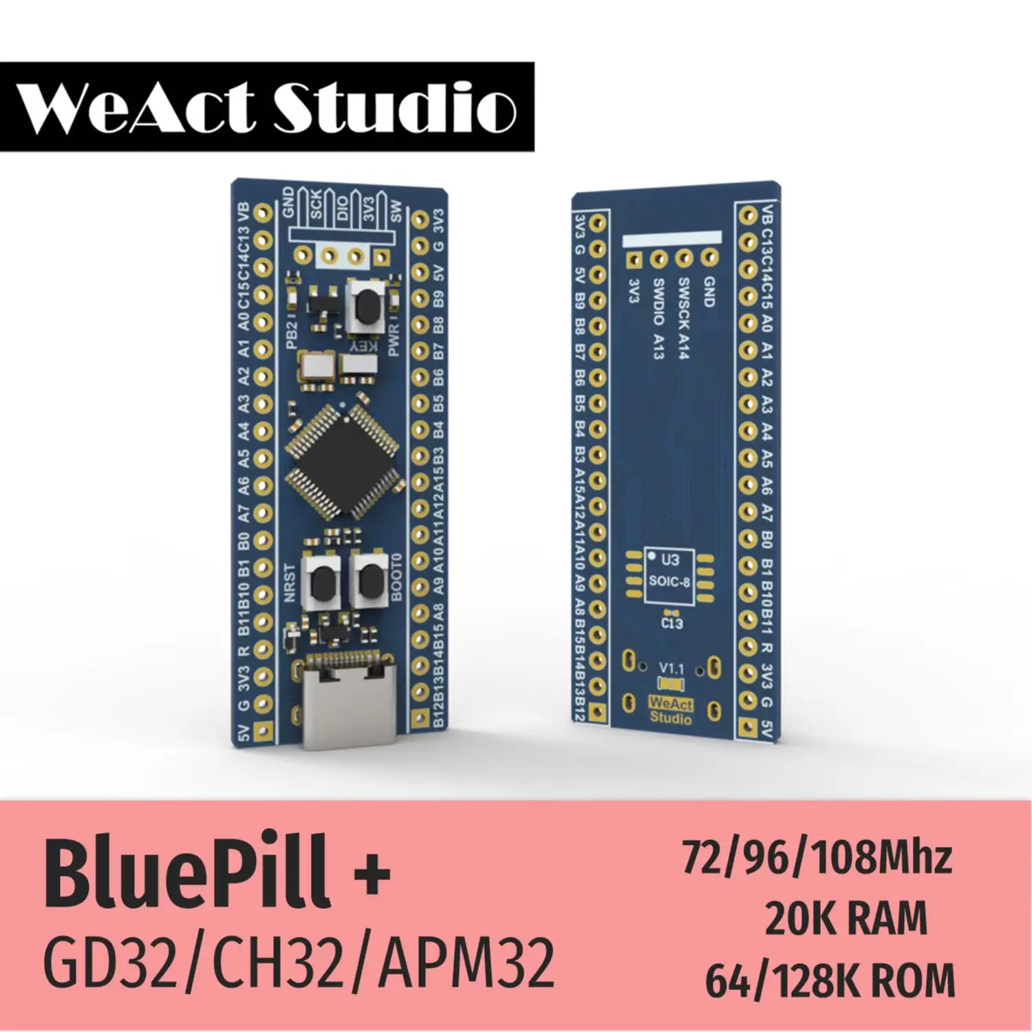 BlueBill Plus 학습 보드 STM32F103CBT6 대신 APM32F103CBT6 GD32F103CBT6 CH32F103C8T6 CH32V203C8T6 [WeAct Studio-068]