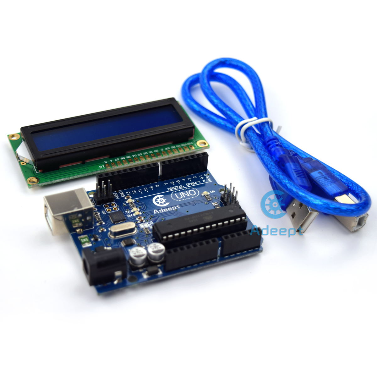 ADA002 Adept Super Starter Kit for Arduino UNO R3 LCD1602 브레드보드 DC 모터 스타터/초급 키트 (사용 설명서/가이드북 및 C 코드 포함) [Adeept-030]
