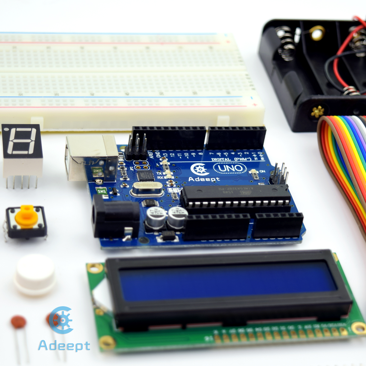 ADA001 가이드북과 C 코드가 포함된 Arduino용 Adept 스타터 키트 Arduino UNO R3 LCD1602 브레드보드 DC 모터 스타터/초급 키트  [Adeept-029]