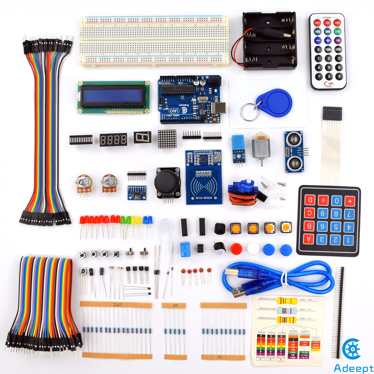 ADA006 아두이노 UNO R3 RFID 스타터 키트 : 기초부터 활용까지 (서보 모터 RC522 RFID 모듈 PS2 조이스틱 포함)  가이드북 제공 [Adeept-033]