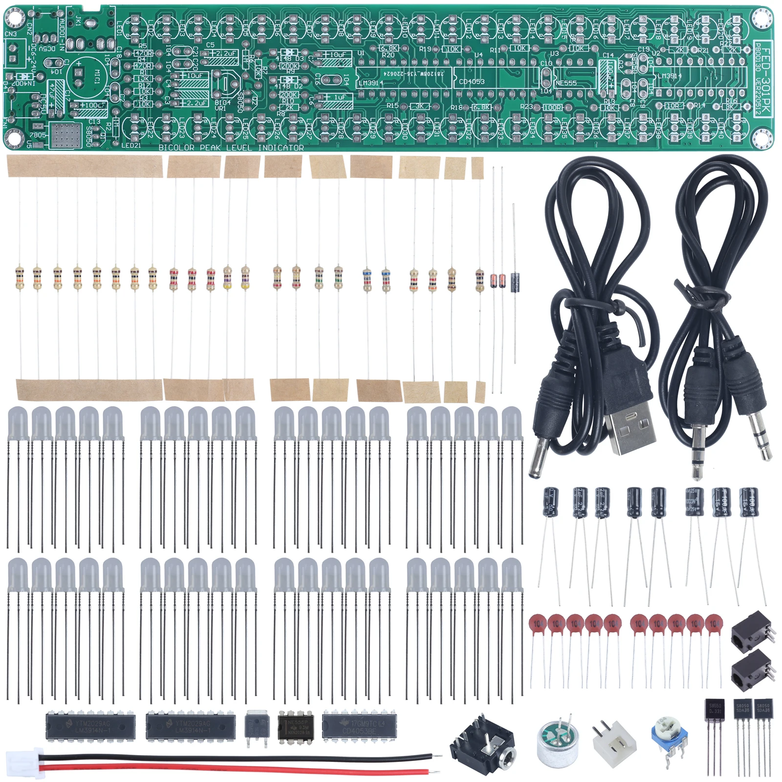 DIY 전자 키트 LED 음악 오디오 스펙트럼 라이트 바 표시기 납땜 연습 모노 듀얼 레드 그린 조정 깜박이 LM3914 [DIY-335]