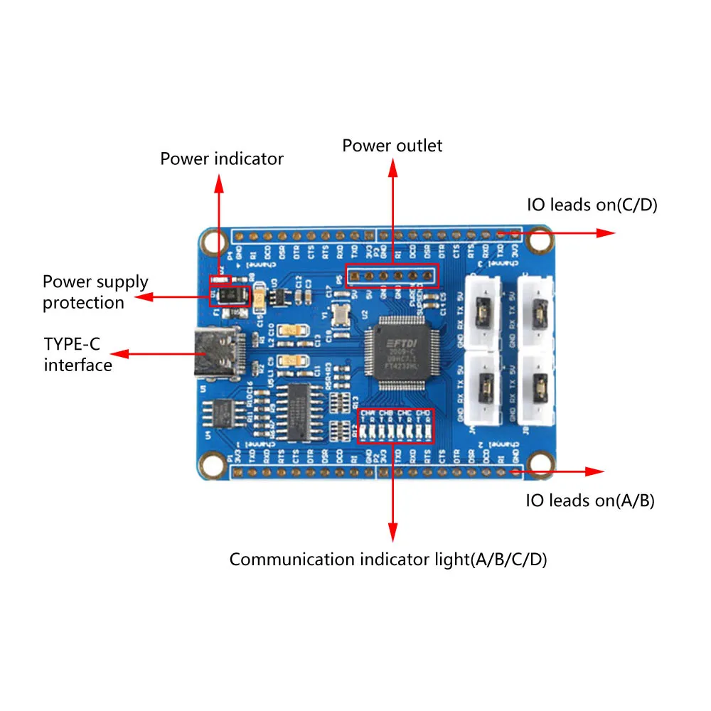 USB to 4채널 TTL 시리얼 컨버터 (원칩 FT4232HL)-USB to 멀티 시리얼 포트 5V 3.3V [ZTB60-001]
