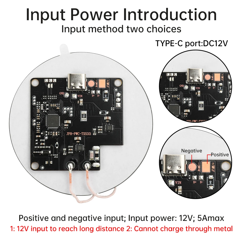 22MM 장거리 무선 충전기 모듈 DC12V 15W 가정용 자동차 장비 용 고전력 대형 코일 무선 고속 충전기 모듈 [ZTA179-220]