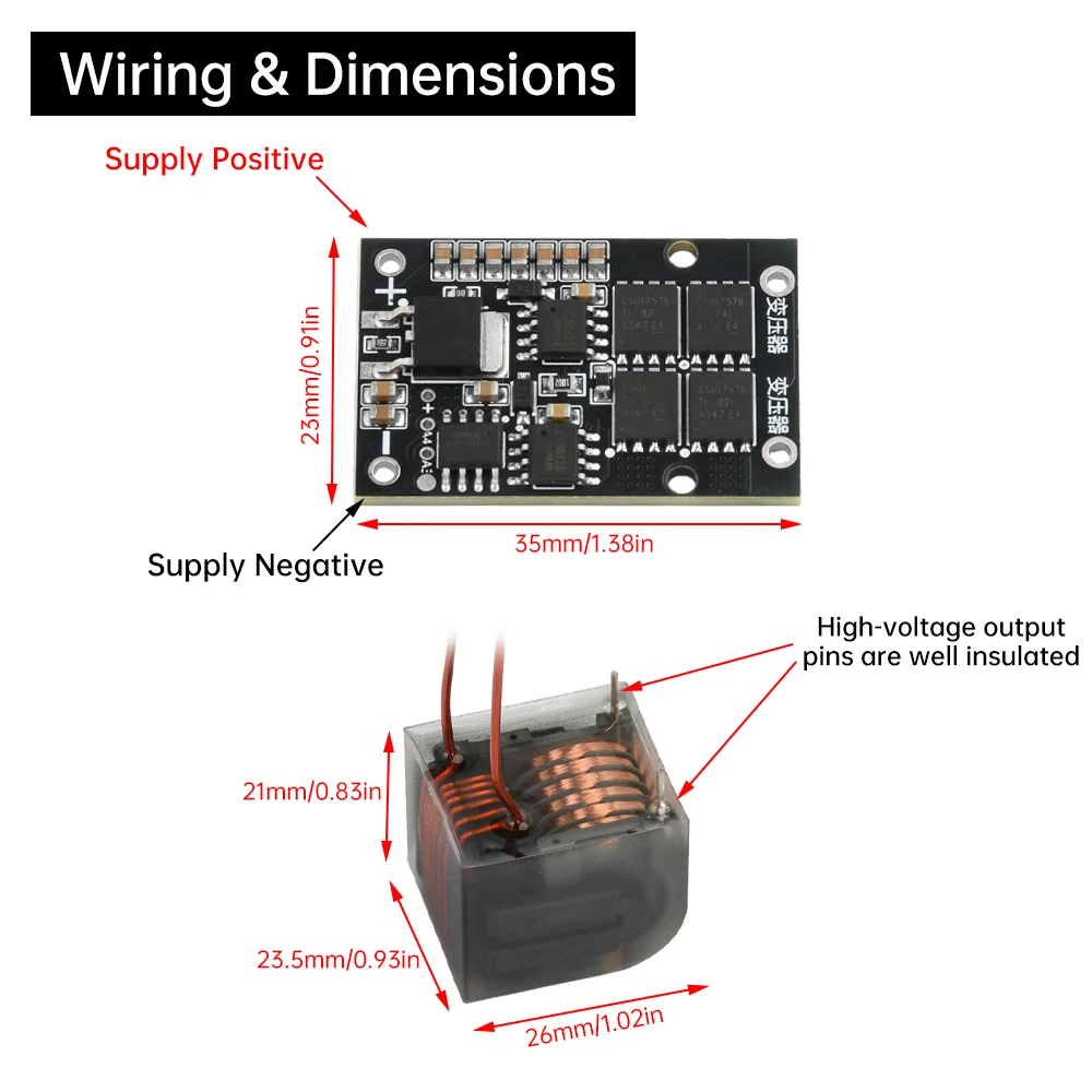 고전압 아크 점화기 모듈 DC 6-15V 변환기-AC 10KV-25KV 70W 발전기 인버터 부스트 스텝 업 DIY 키트 코어 변압기 [ZTH83-025]