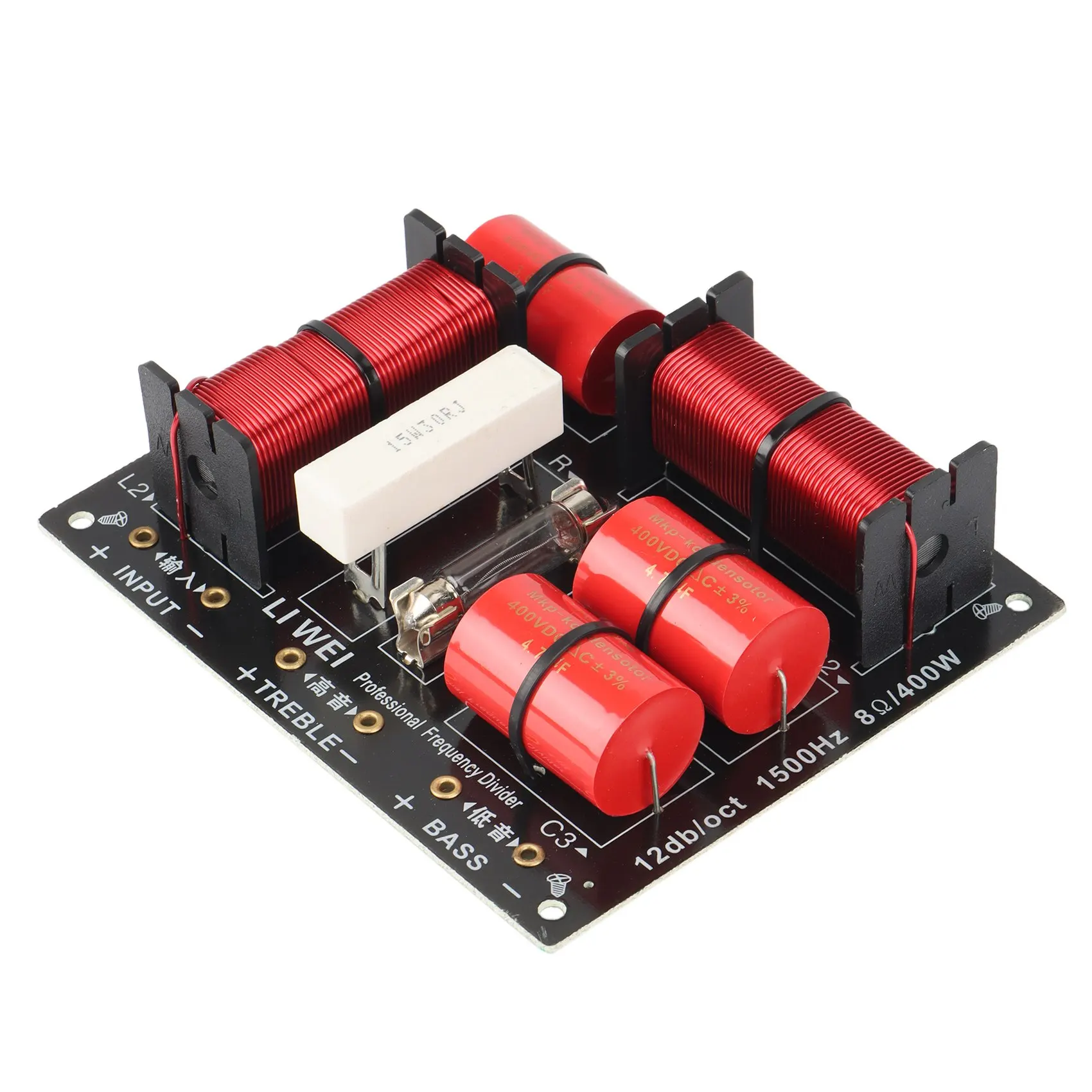 FORW-400W 트위터 및 베이스 크로스오버 2 웨이 트레블 우퍼 분배기 1.5KHZ 과전류 보호 전구 포함 [ZTP50-065]