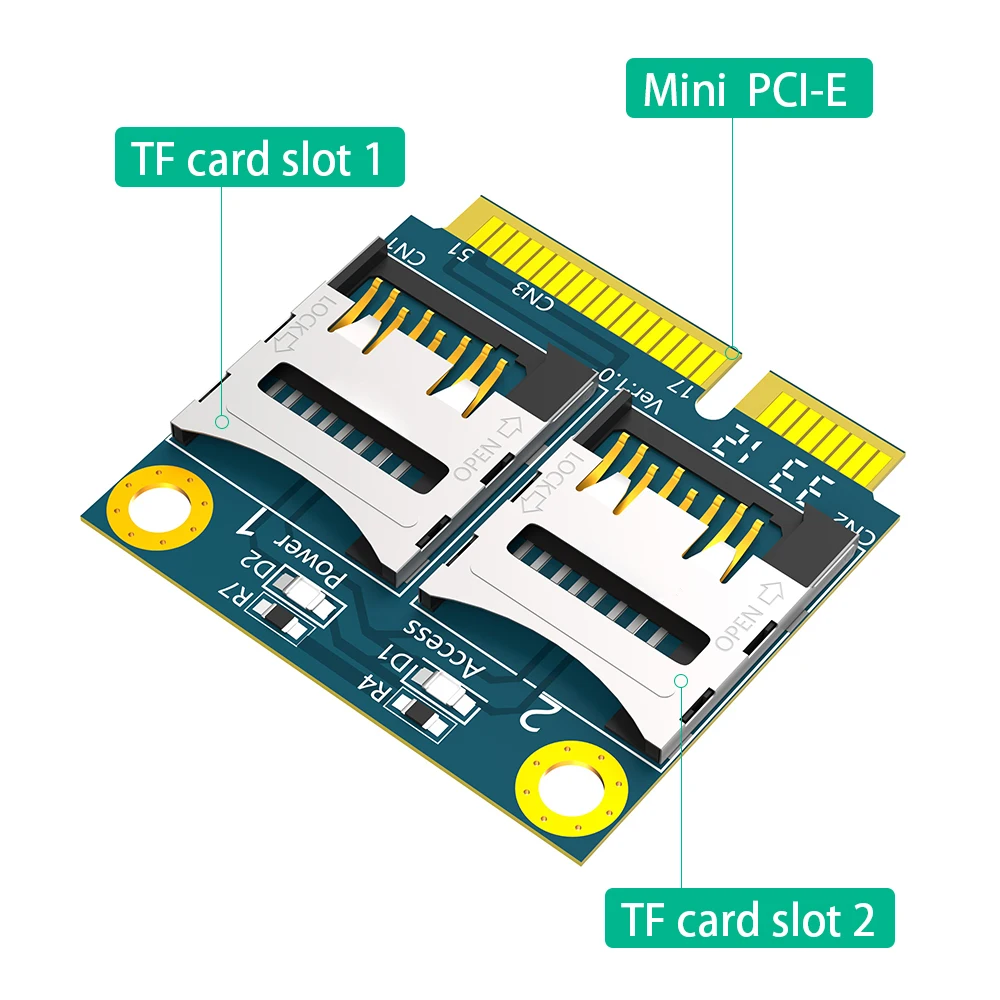 듀얼 마이크로 SD 카드 TF 카드 미니 PCI-E 어댑터 금속 확장 브래킷 포함 새 버전 [ZTX101-378]