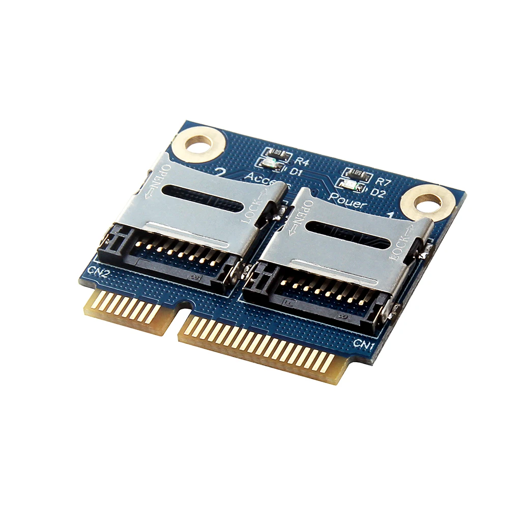 노트북용 미니 PCi-E 어댑터 2 SSD HDD 듀얼 마이크로 SD SDHC SDXC TF to 미니 PCIe 메모리 카드 리더 MPCIe to 2 미니 Sdcard [ZTX101-377]