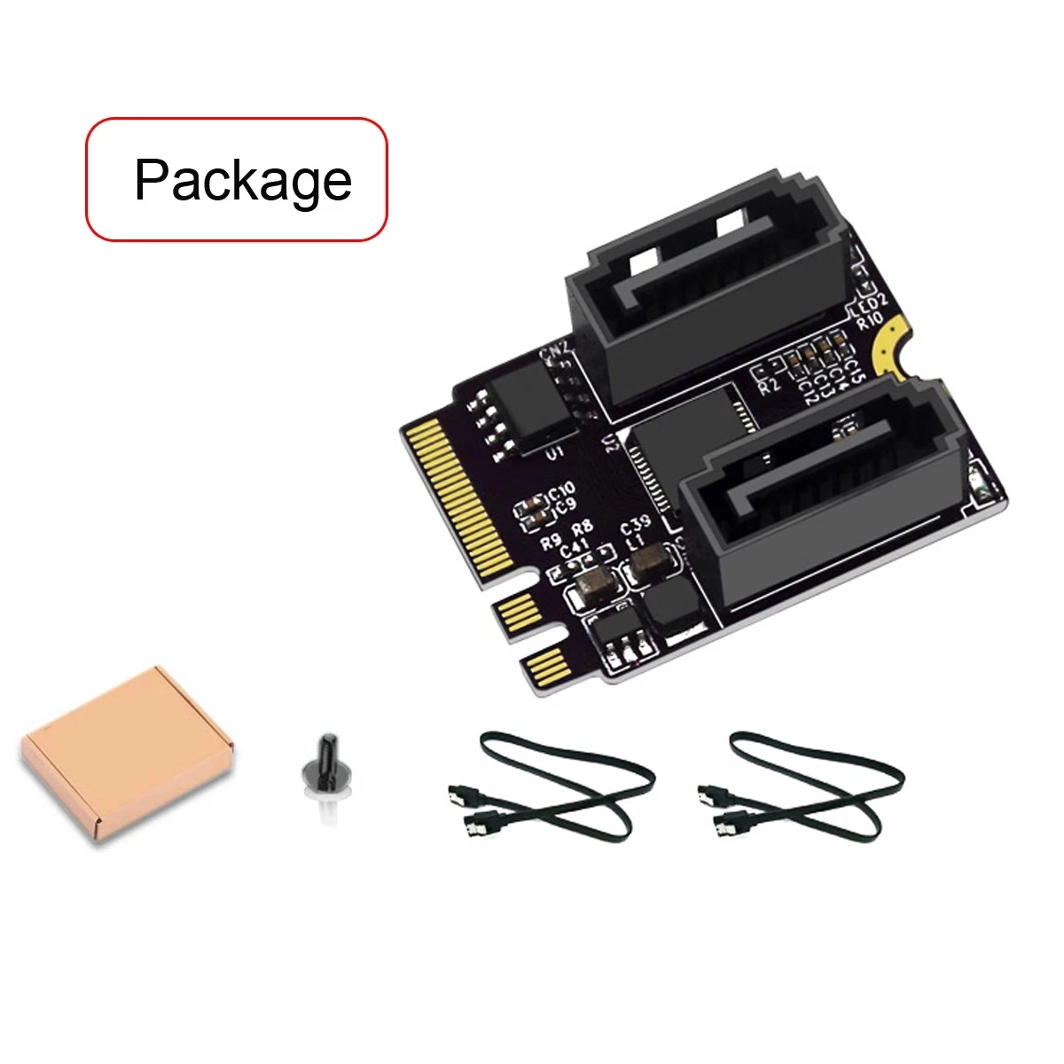 키 A+E 와이파이 M.2 SATA 하드 디스크 어댑터 카드 M2 to SATA3.0 확장 카드 드라이버 설치 없음 [ZTX101-375]
