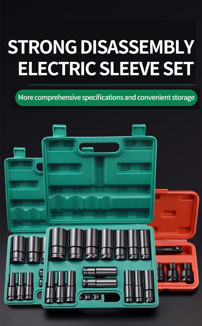 15PCS Black Hexagon Socket Set Box,Long Style 8-32mm,Car Repair Tools 1/2 Socket Set for Electric Wrench