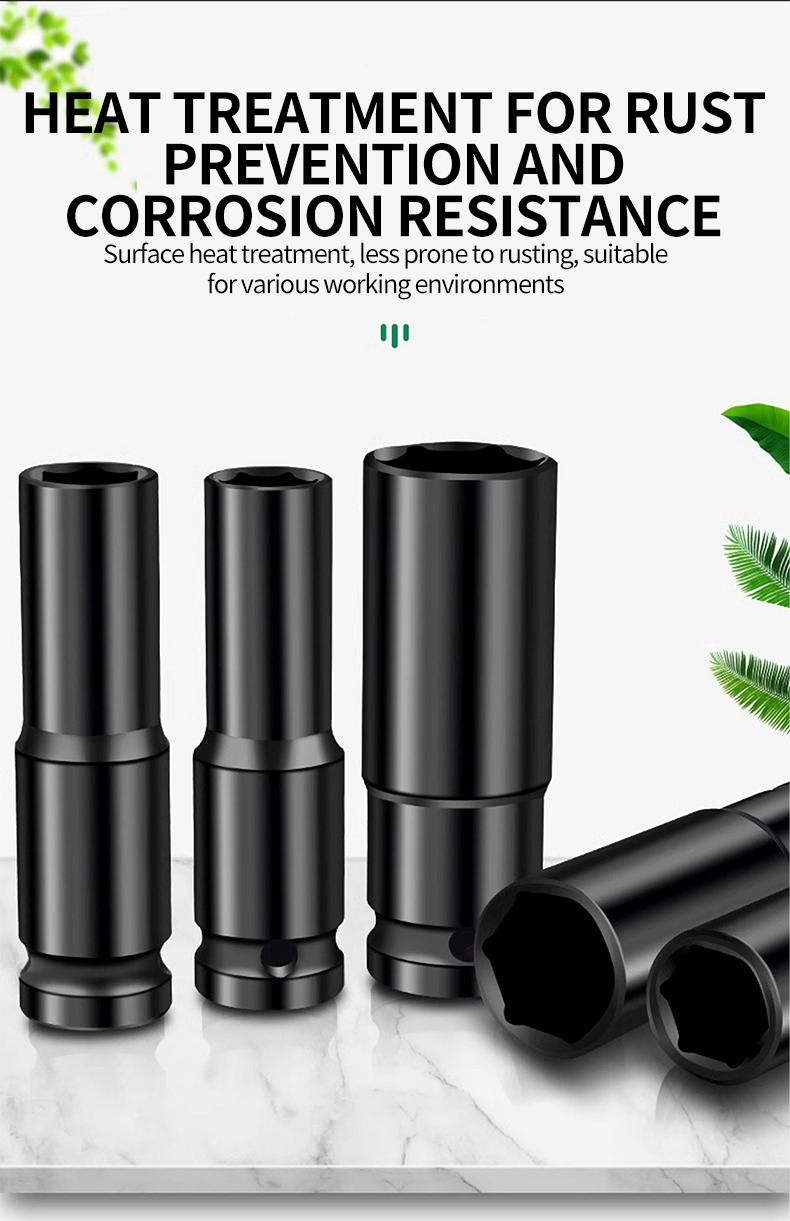 15PCS Black Hexagon Socket Set Box,Long Style 8-32mm,Car Repair Tools 1/2 Socket Set for Electric Wrench