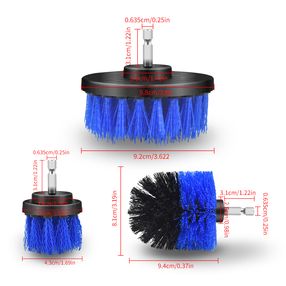 블루 수지 3PCS 드릴 클리닝 브러시 세트 가정용 자동차 청소용 전기 드릴 브러시 6.35mm [BAOLIAN-29]