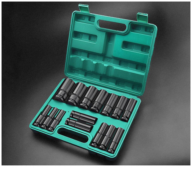 15PCS Black Hexagon Socket Set Box,Long Style 8-32mm,Car Repair Tools 1/2 Socket Set for Electric Wrench