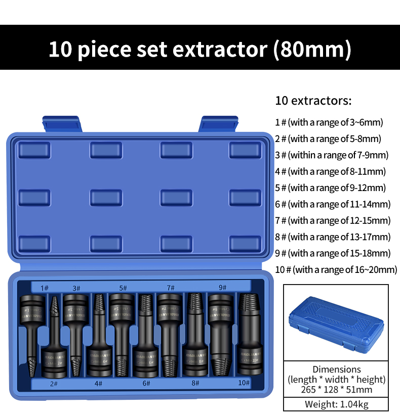 7PCS Cr-Mo 나선형 나사 추출기 리무버 1/2 "손상된 나사 및 볼트용 드라이브 소켓 세트, 전기 렌치로 작업