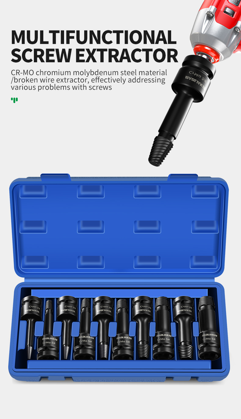 7PCS Cr-Mo 나선형 나사 추출기 리무버 1/2 "손상된 나사 및 볼트용 드라이브 소켓 세트, 전기 렌치로 작업