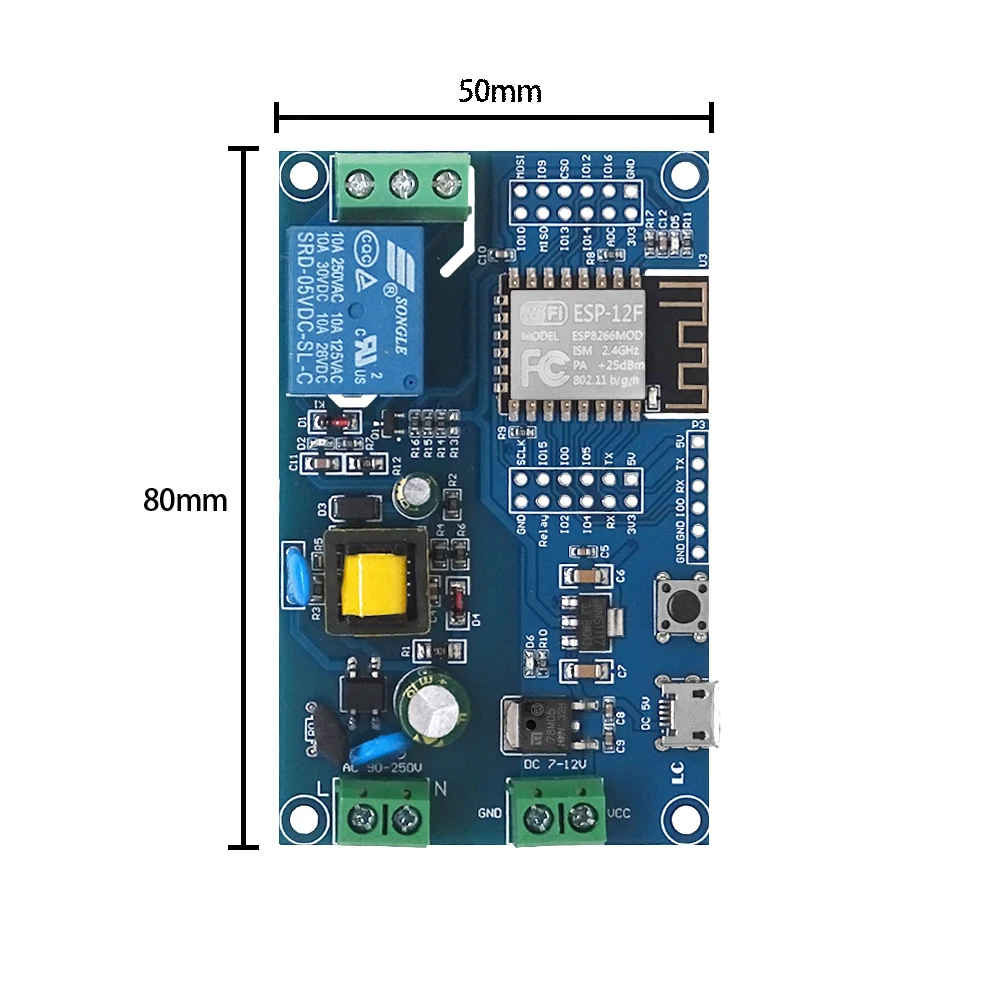 AC DC 전원 공급 장치 ESP8266 WIFI 단일 릴레이 모듈 ESP-12F 개발 보드 [ZTD37-008]