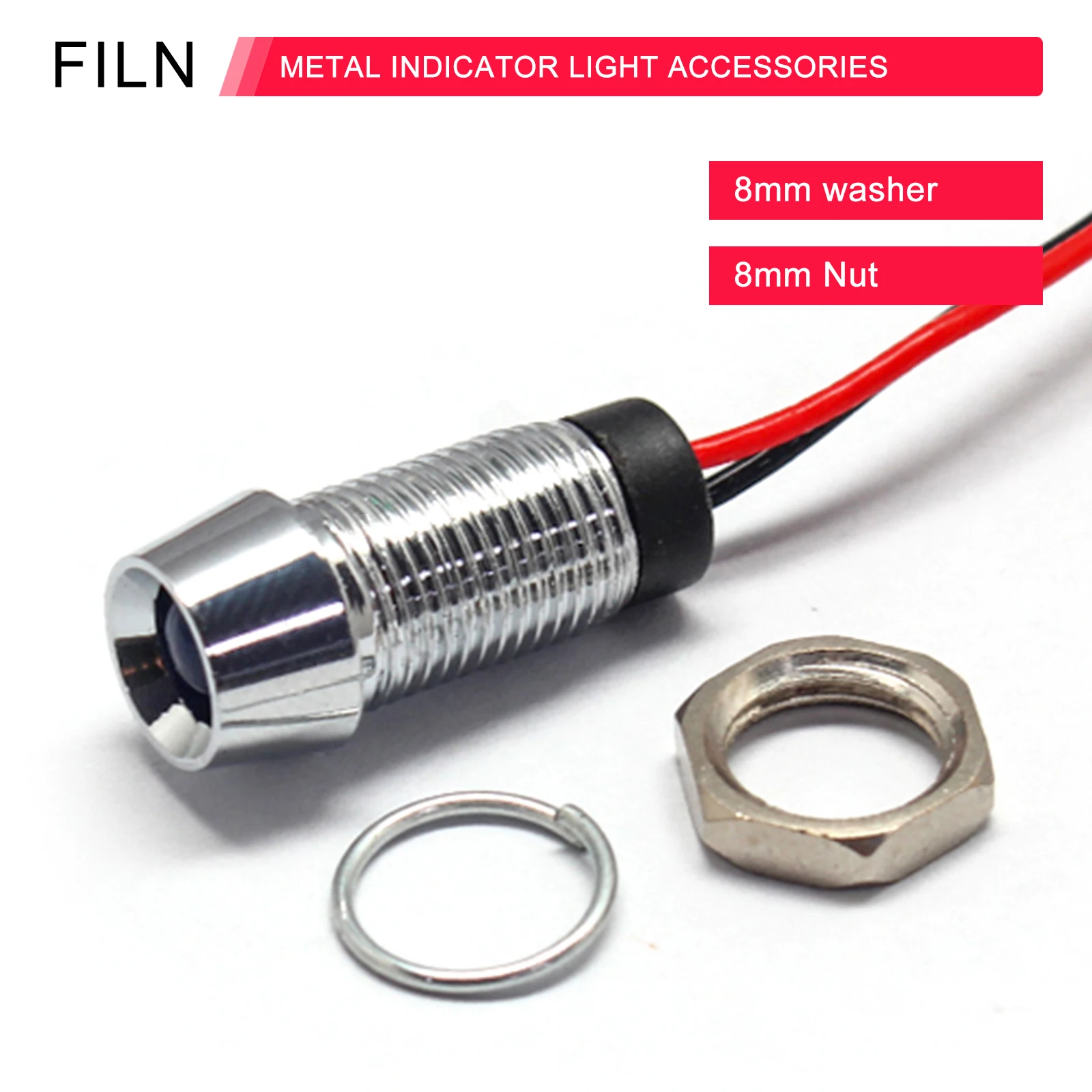 8mm 핀 전원 작업등 핀 방수 금속 표시등 LED 하이라이트 발광 신호등 12v [FILN-28]