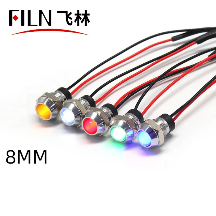 8mm 전원설비 발광신호등 방수금속 하이라이트 표시등12v 24v 220v 110v [FILN-33]
