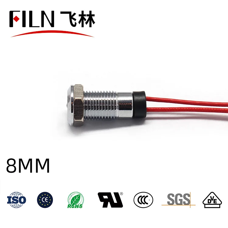 8mm 플랫헤드밴드 싱글 LED 메탈 IP67 방수표시등 발광동작전원신호등 10V 24V 110V 220V [FILN-09]