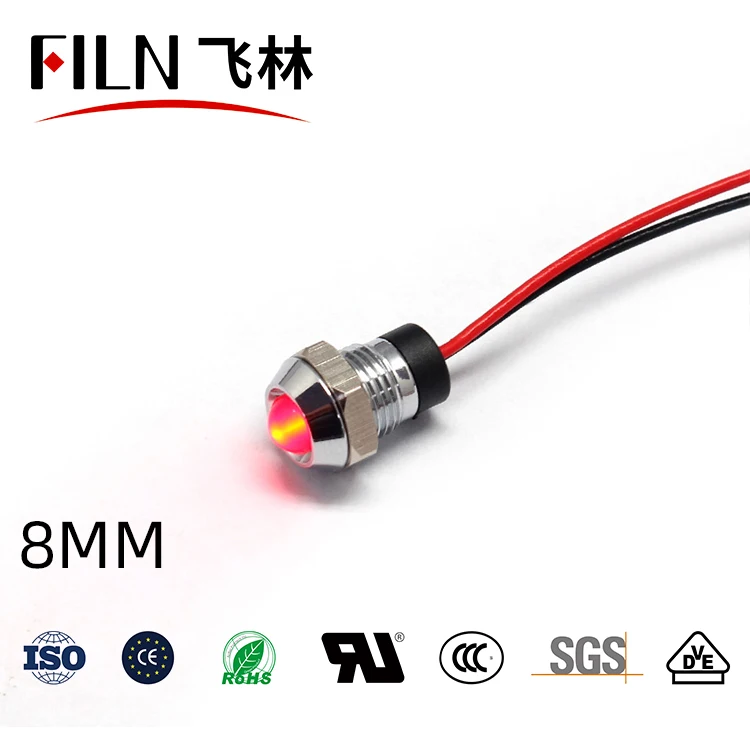 8mm 전원설비 발광신호등 방수금속 하이라이트 표시등12v 24v 220v 110v [FILN-33]