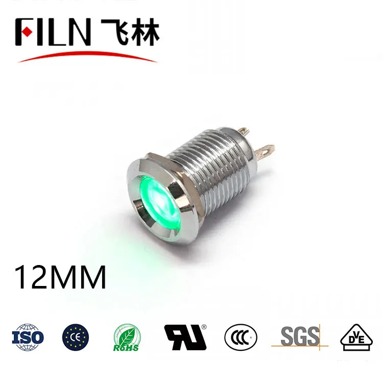 12mm 금속지시등 선로부착 전원동작신호등 LED 발광방수신호등12V 24v 36V 110v 220v [FILN-31]