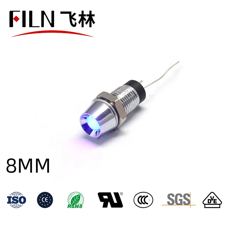 8MM 방수 코드 12V 24V 110V 220V 소형 메탈 표시등 LED 코드 전원 [FILN-08]