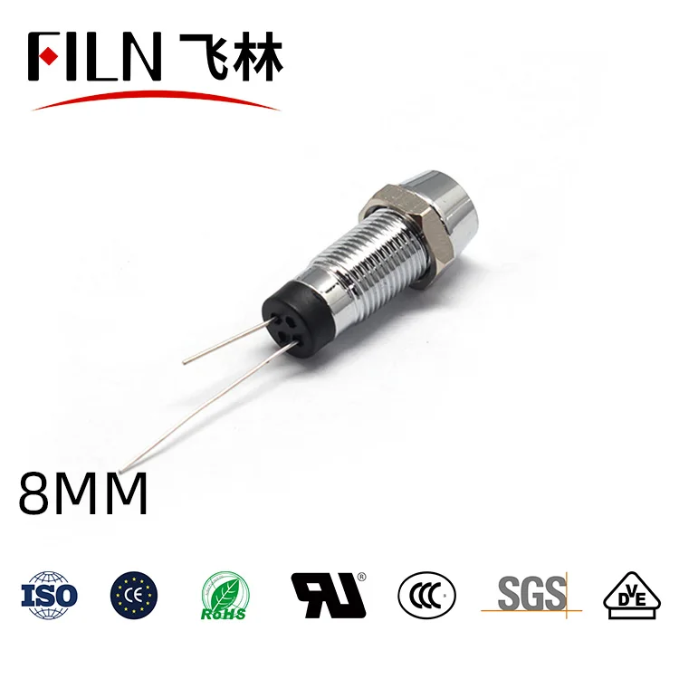 8mm 핀 전원 작업등 핀 방수 금속 표시등 LED 하이라이트 발광 신호등 24V 110V 220V [FILN-05]