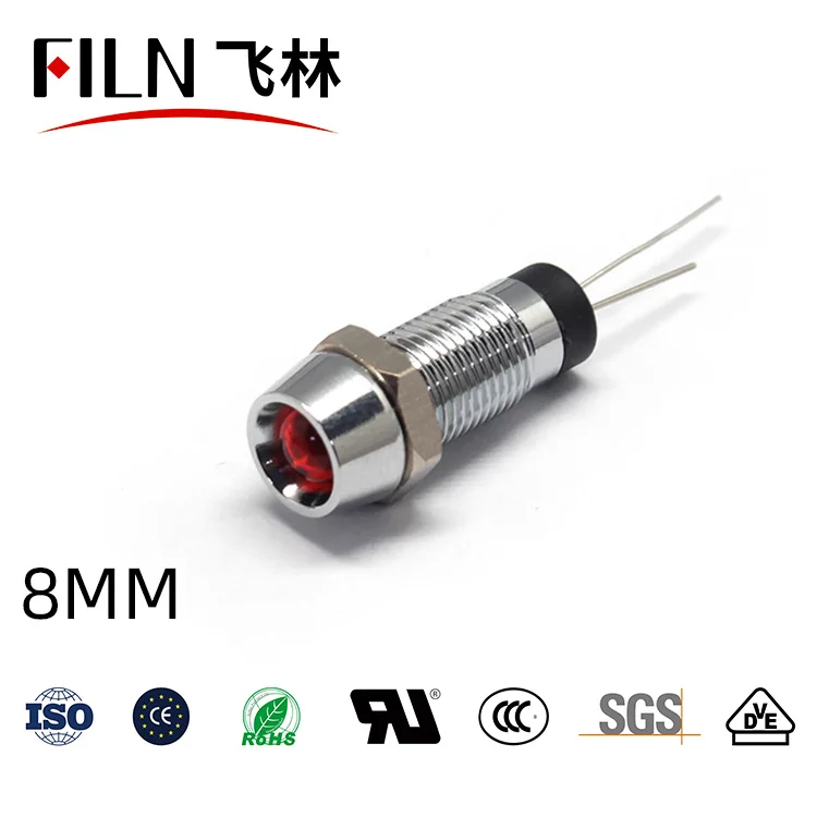 8mm 핀 전원 작업등 핀 방수 금속 표시등 LED 하이라이트 발광 신호등 24V 110V 220V [FILN-05]