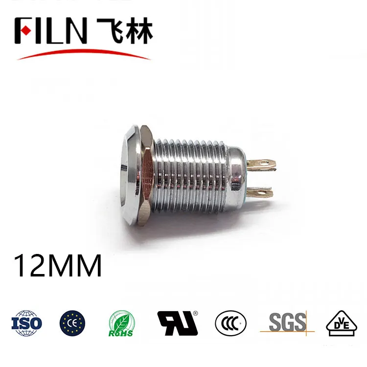 12mm 금속지시등 선로부착 전원동작신호등 LED 발광방수신호등12V 24v 36V 110v 220v [FILN-31]