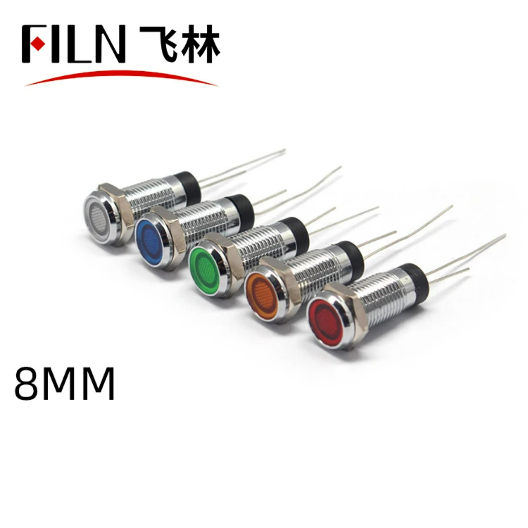 LED 메탈 IP67 방수 신호등 8mm 크롬 도금 전원 상태 표시등 하이라이트 소형 코드 전원  12V 24V 110V 220V [FILN-03]