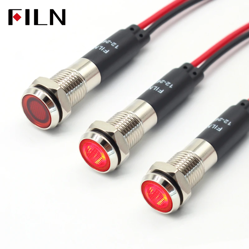 LED 메탈 IP67 방수 신호등 8mm 크롬 도금 전원 상태 표시등 하이라이트 소형 코드 전원12V 24V 110V 220V [FILN-27]