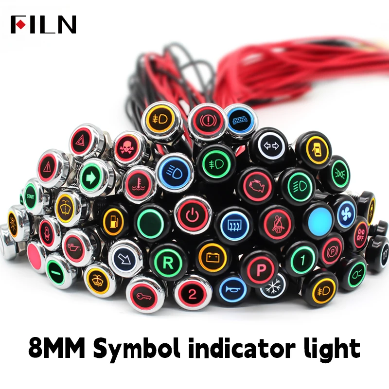 8mm 표시등 LED 표시등 방수 신호 12V 자동차 기호 표시등 [FILN-48]