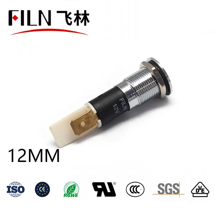 12mm 전원 작업등 코드 전원 LED 방수 금속 표시등 하이라이팅 신호등 12V 24V 36V 110V 220V [FILN-10]