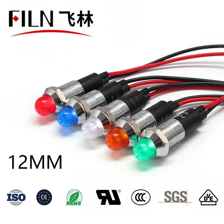 12mm LED전원설비 소켓방수금속표시등 12V 24V 110V 220V [FILN-12]