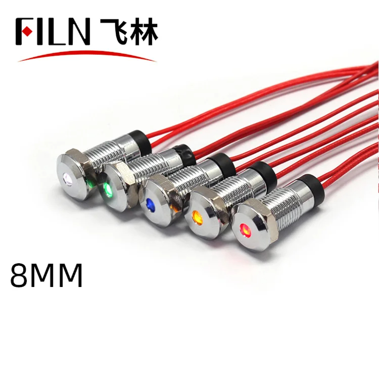 8mm 플랫헤드밴드 싱글 LED 메탈 IP67 방수표시등 발광동작전원신호등 10V 24V 110V 220V [FILN-09]