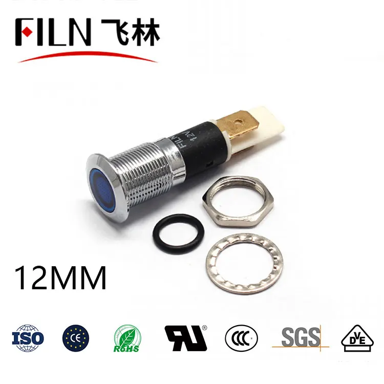 12mm 전원 작업등 코드 전원 LED 방수 금속 표시등 하이라이팅 신호등 12V 24V 36V 110V 220V [FILN-10]