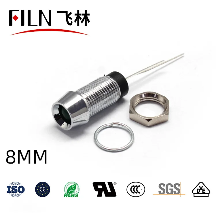 8MM 방수 코드 12V 24V 110V 220V 소형 메탈 표시등 LED 코드 전원 [FILN-08]
