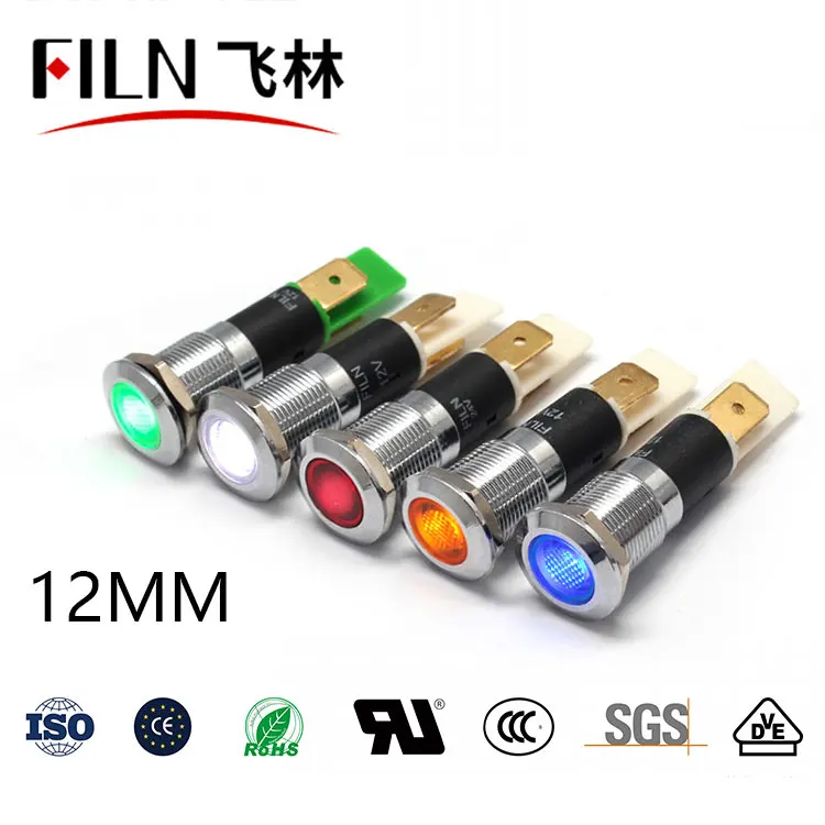 12mm 전원 작업등 코드 전원 LED 방수 금속 표시등 하이라이팅 신호등 12V 24V 36V 110V 220V [FILN-10]