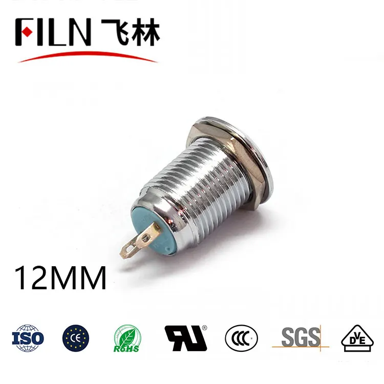12mm 금속지시등 선로부착 전원동작신호등 LED 발광방수신호등12V 24v 36V 110v 220v [FILN-31]