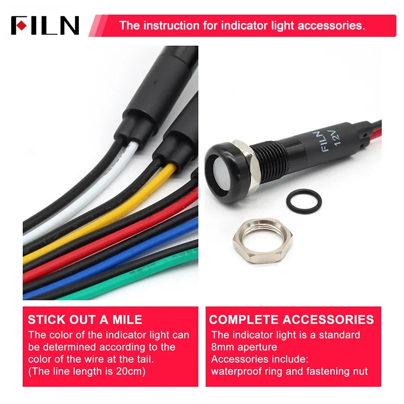 8mm 표시등 LED 표시등 방수 신호 12V 자동차 기호 표시등 [FILN-48]